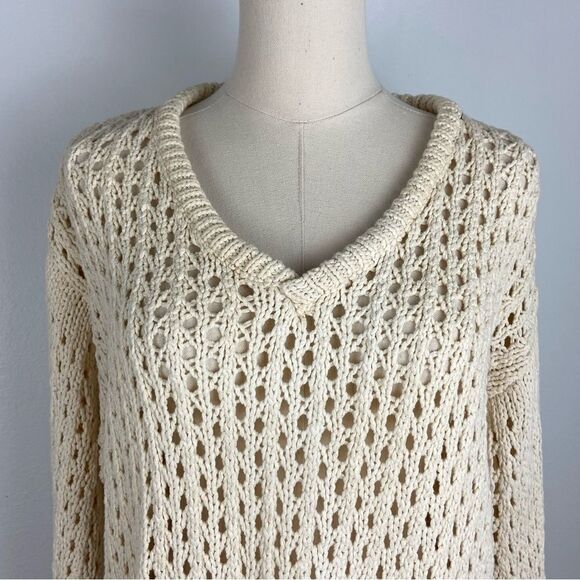 Zara Cream Open Loose Knit Crochet Sweater Cottagecore Boho Coastal Medium - Picture 13 of 14
